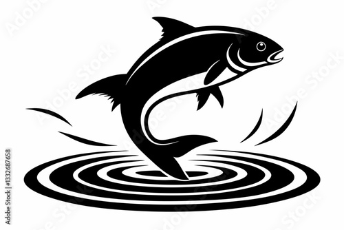 fish jumping out of the water line art silhouette vector illustration