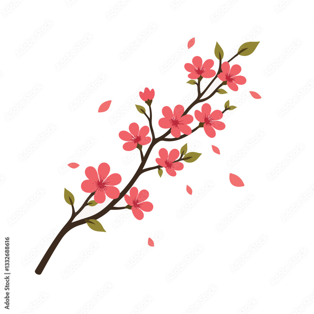 Naklejka premium Delicate cherry blossom branch with pink flowers, elegance and beauty