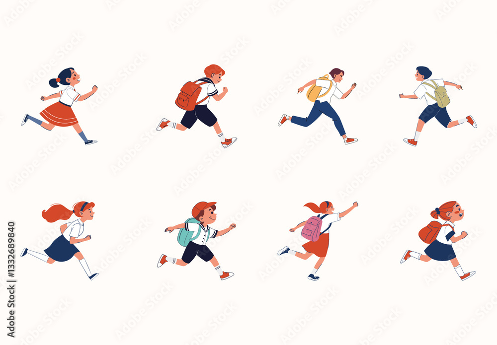 Colorful Student Running Character Illustration Set Stock Template ...