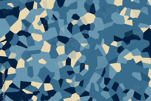 Pixelated crystallized texture in light blue with abstract geometric shapes. Digital background concept