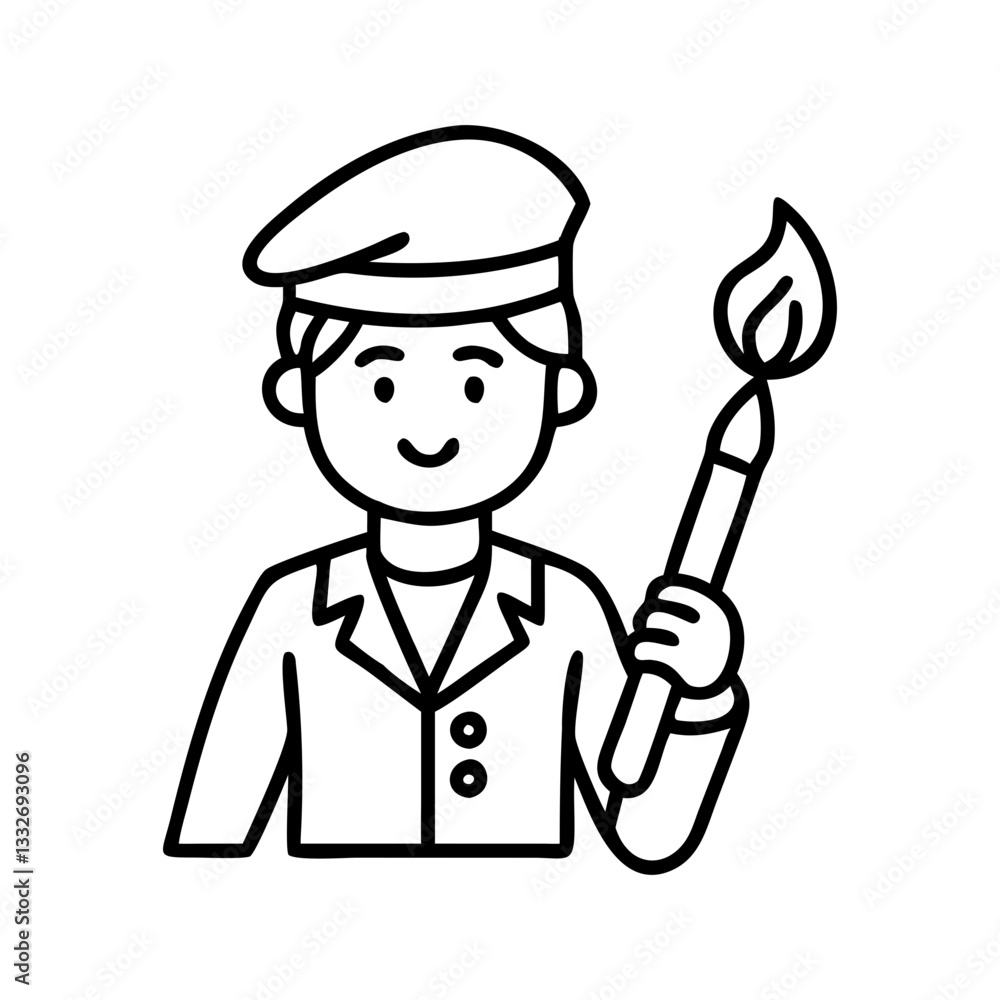 artist with paintbrush icon, artist with paintbrush flat illustration - simple vector illustration of artist with paintbrush , perfect for icons and logos