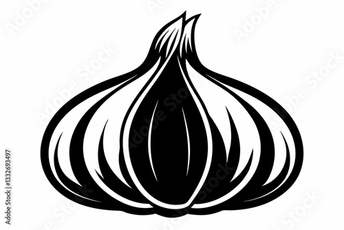 garlic line art silhouette vector illustration