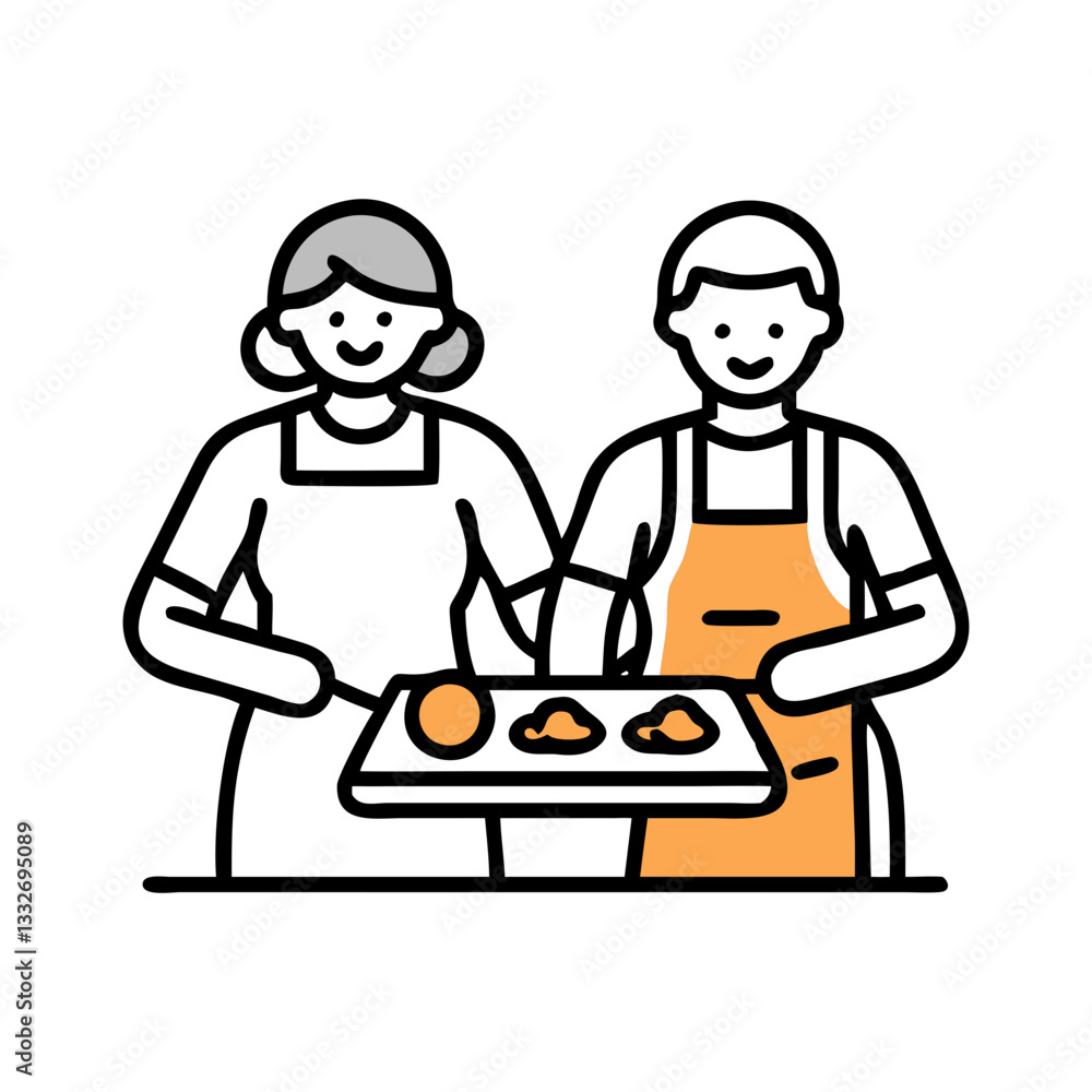 baking cookies together icon, baking cookies together flat illustration - simple vector illustration of baking cookies together , perfect for icons and logos baking cookies together icon, baking cookies together flat illustration - simple vector illustration of baking cookies together , perfect for icons and logos