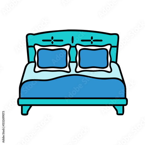 bed with pillows icon, bed with pillowsflat illustration - simple vector illustration of bed with pillows, perfect for icons and logos