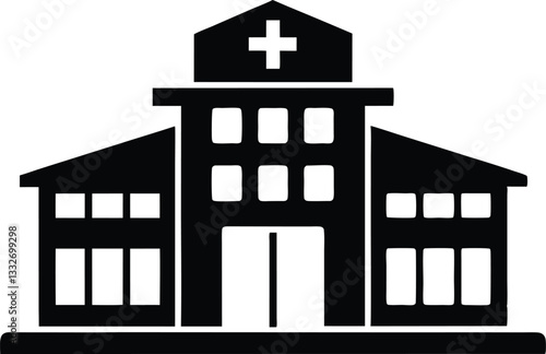 Hospital icon symbol, Hospital building silhouette vector