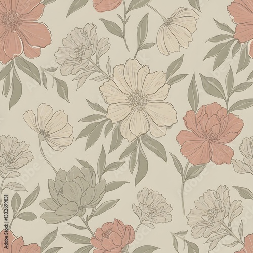Wallpaper Mural Delicate hand-drawn floral seamless pattern in muted earthy tones. Seamless Patterns Torontodigital.ca