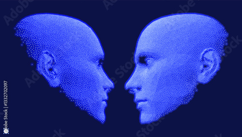 Dialogue, contact, conversational exchange between two individuals. People talk face to face. 3D vector Illustration for advertising, marketing or presentation.