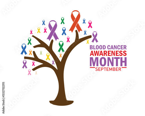 Blood Cancer Awareness Month Background with  ribbons and typography in the design. September is observed to spread awareness about blood cancer.