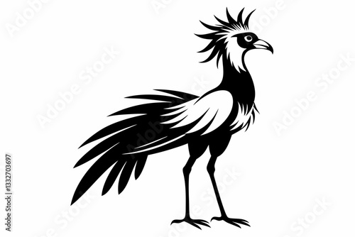 secretary bird line art silhouette vector illustration