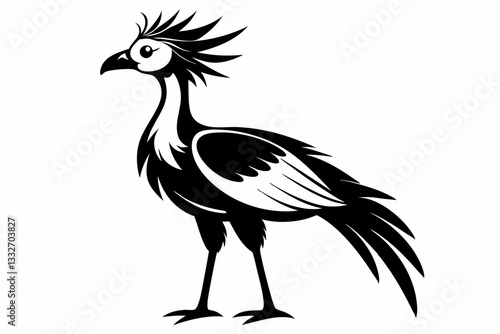 secretary bird line art silhouette vector illustration