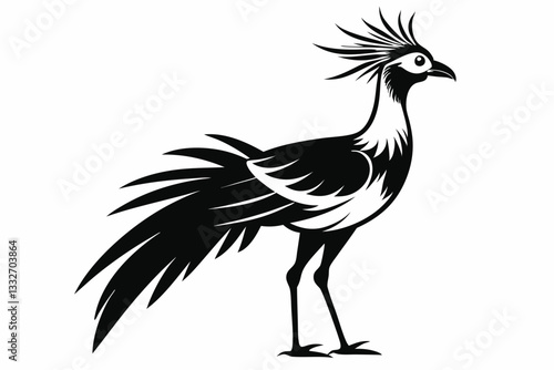 secretary bird line art silhouette vector illustration