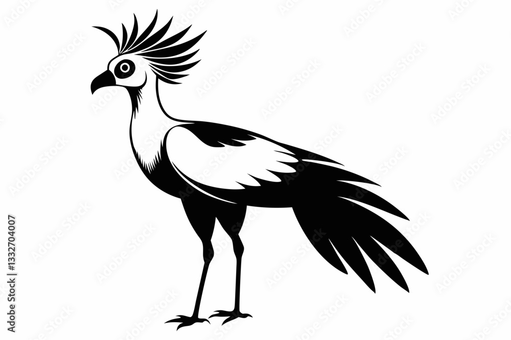Obraz premium secretary bird line art silhouette vector illustration