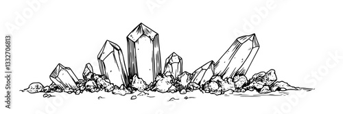 crystal cluster doodle black vector ink sketch