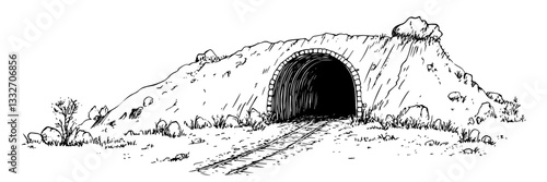 railway tunnel entrance doodle black vector ink sketch
