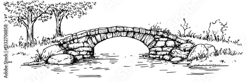 Wallpaper Mural old stone bridge doodle black vector ink sketch Torontodigital.ca