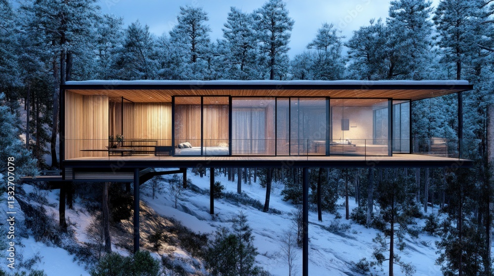 Modern Cabin in Snowy Forest Modern Cabin in Snowy Forest