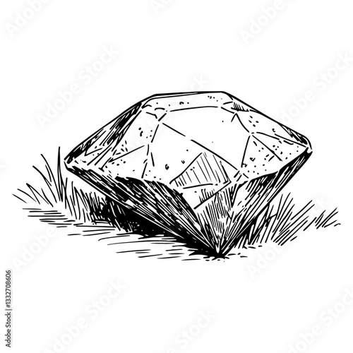 shiny diamond on grass doodle black vector ink sketch