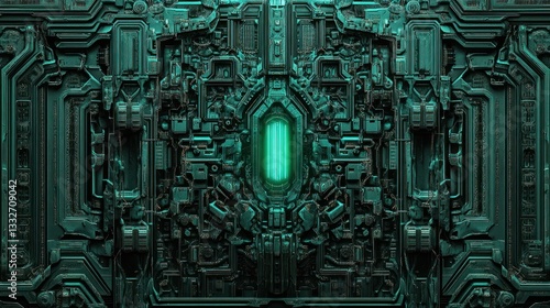 Fototapeta Naklejka Na Ścianę i Meble -  Futuristic teal spaceship panel