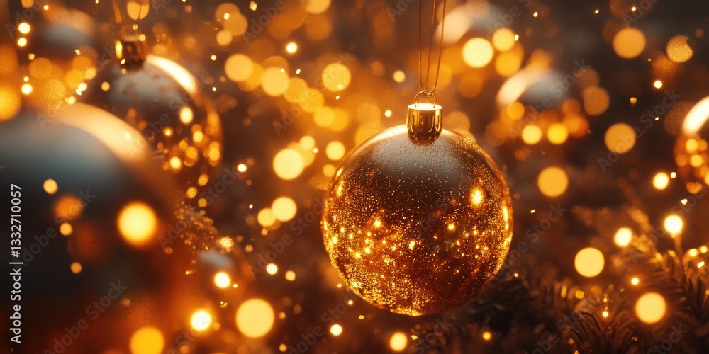 Gold Christmas Ornament on Tree Gold Christmas Ornament on Tree