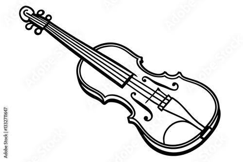 Line Art Classical Violin Icon – String Musical Instrument Vector SVG

