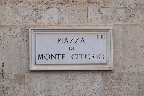 Piazza di Monte Citorio Street Sign in Rome, Italy