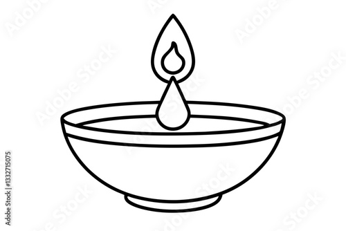 Line Art Diwali Diya Oil Lamp Icon – Festive Vector Illustration

