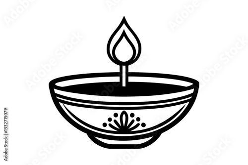 Line Art Diwali Diya Oil Lamp Icon – Festive Vector Illustration

