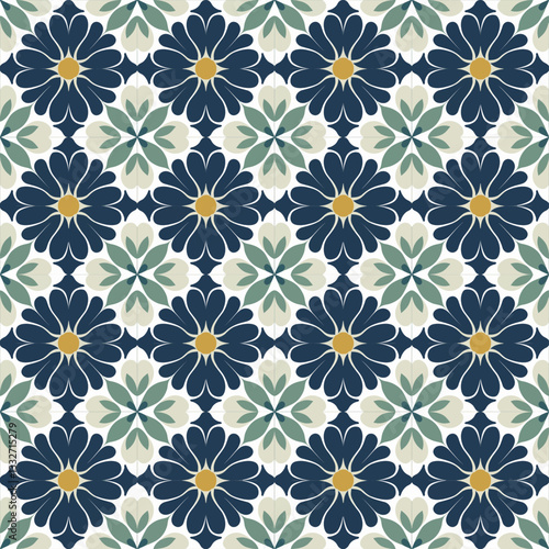 Classic Blue and White Ornamental Tile Seamless Pattern