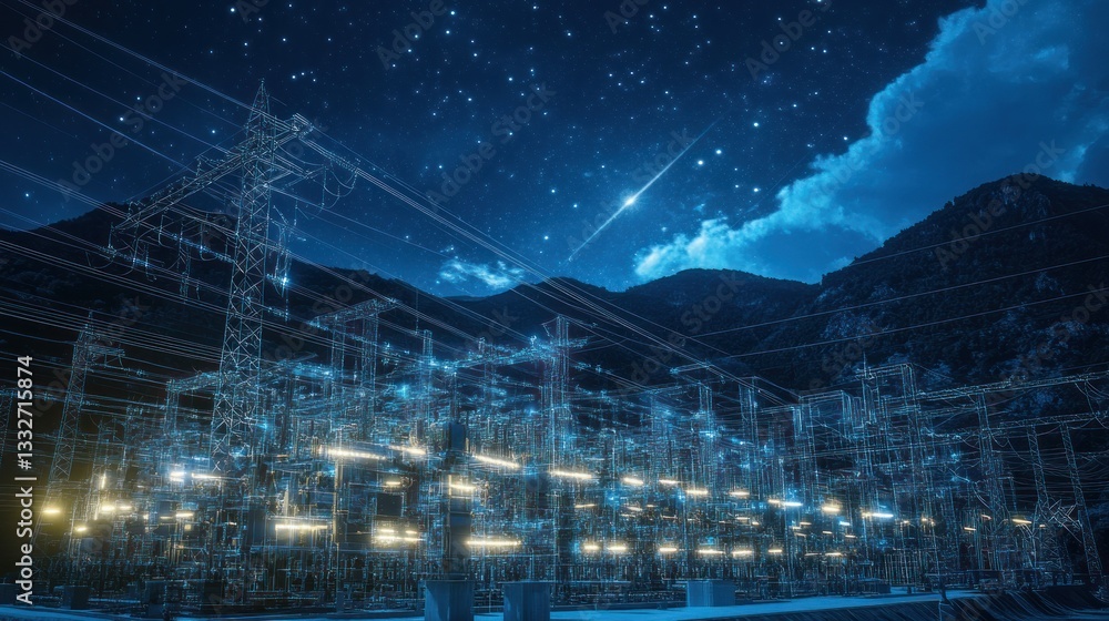 Fototapeta premium Night Power Station Under Starry Sky