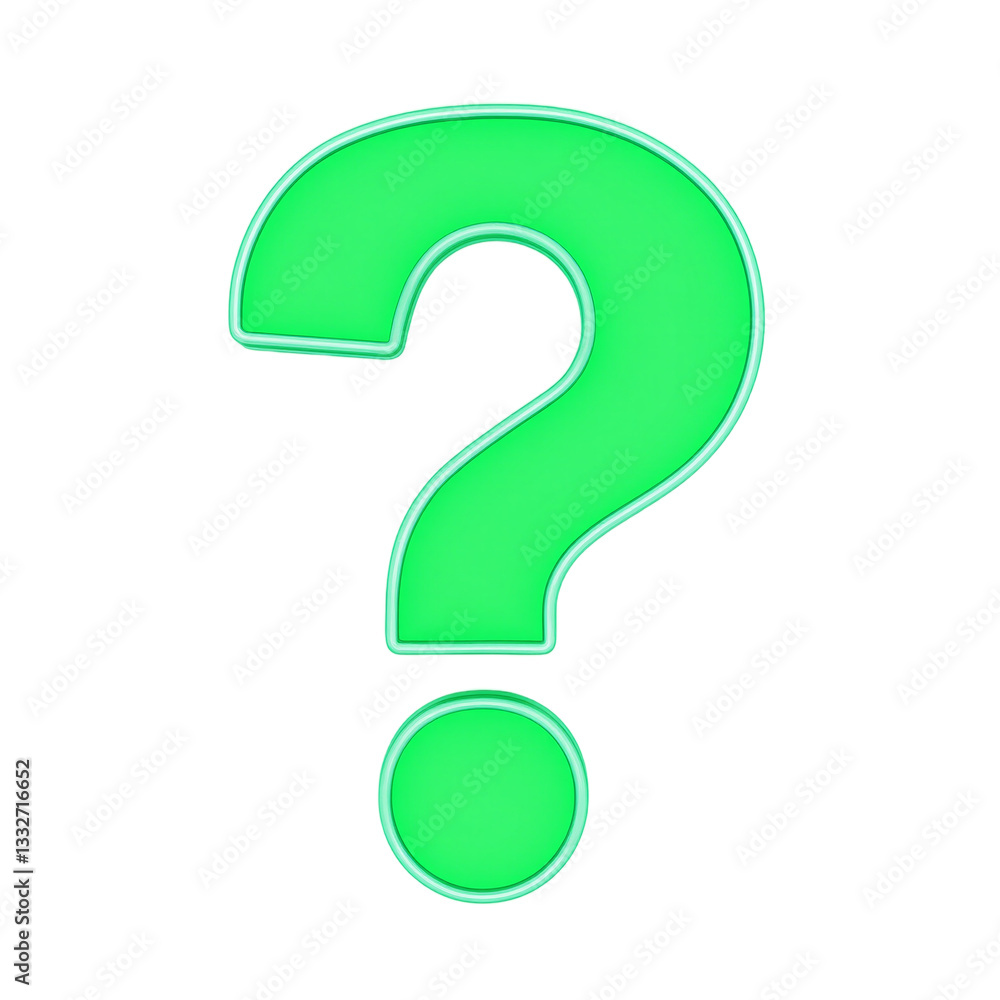 Naklejka premium Vibrant 3D neon question mark in bright green light creating a captivating and fun image that demands attention