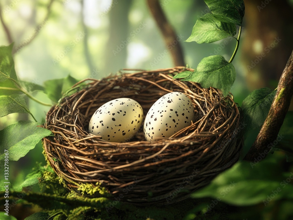 Two eggs in tree branch nest Two eggs in tree branch nest