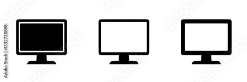 Icons of computer monitors in three different styles with transparent background