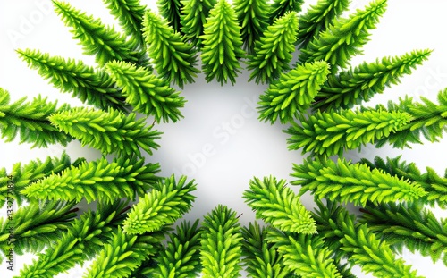 Aerial shot of a vibrant Nordic pine forest in summer, captured from above. This modern Scandi-style poster highlights a dendritic pattern, offering a calm and serene Scandinavian forest background