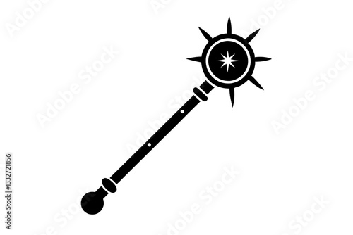 "Magic Wand Scepter with Orb Flat Vector Icon for Web and Design"

