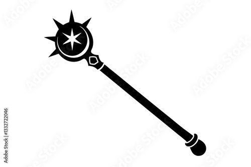 "Magic Wand Scepter with Orb Flat Vector Icon for Web and Design"

