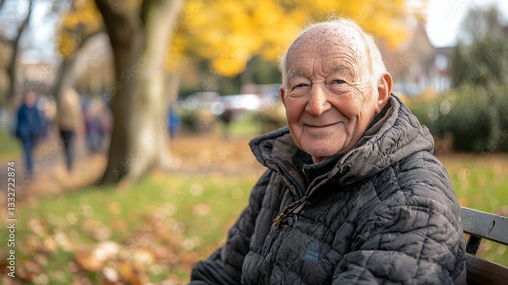 Smiling Senior Man in Park Autumn Day Smiling Senior Man in Park Autumn Day