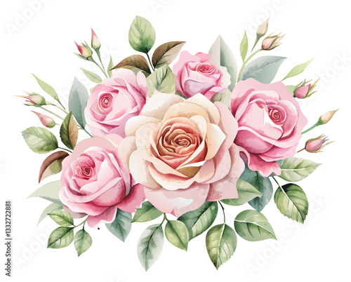 A delicate and artistic watercolor illustration featuring soft pink roses elegantly arranged.
