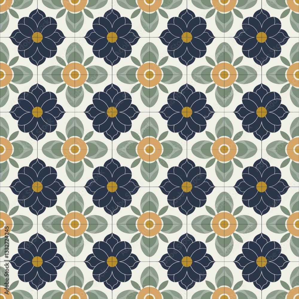 custom made wallpaper toronto digitalClassic Navy and Beige Ornamental Tile Seamless Pattern with Structured Layout