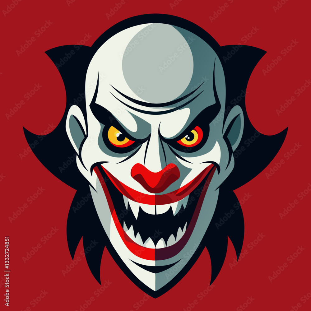 Red Devil Face Creepy Clown Face with Eerie Grin – Bold Vector Horror Design Red Devil Face Creepy Clown Face with Eerie Grin – Bold Vector Horror Design