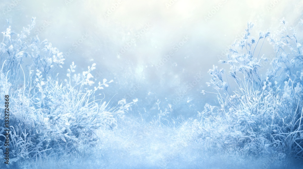 Frozen grass creating a winter wonderland landscape in blue tones Frozen grass creating a winter wonderland landscape in blue tones