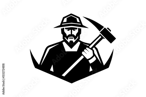 Mining Resources with Pickaxe Icon, Pick Axe Line Art, Mineral Extraction Symbol, Mining Industry Illustration, Resource Mining SVG
