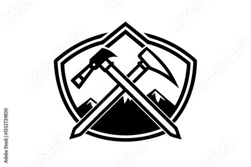 Mining Resources with Pickaxe Icon, Pick Axe Line Art, Mineral Extraction Symbol, Mining Industry Illustration, Resource Mining SVG
