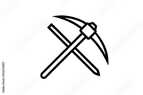 Mining Resources with Pickaxe Icon, Pick Axe Line Art, Mineral Extraction Symbol, Mining Industry Illustration, Resource Mining SVG