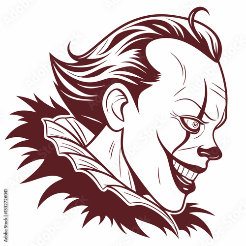 Devil Face Creepy Clown Face with Eerie Grin – Bold Vector Horror Design