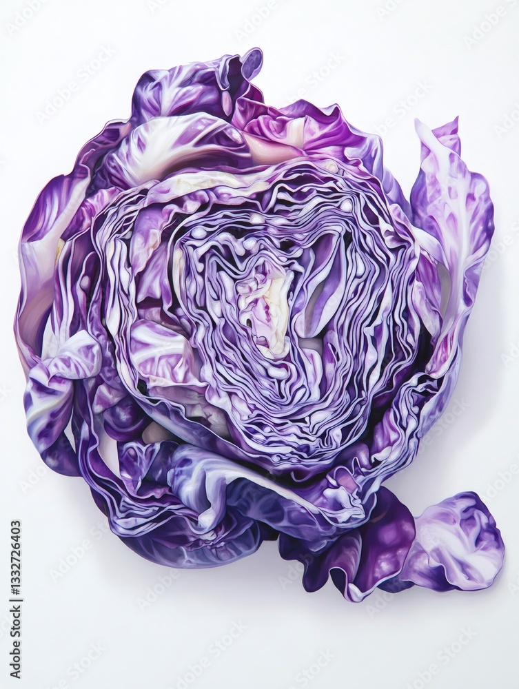 Obraz premium Red cabbage showing concentric purple and white leaves
