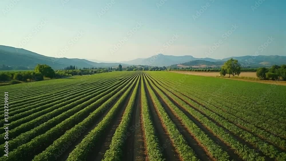 Aerial panoramic view of vineyard with rows of grapevines and mountains in the background Aerial panoramic view of vineyard with rows of grapevines and mountains in the background