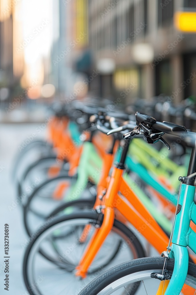 clean and modern bike-sharing station in city square with rows of colorful bicycles neatly arranged clean and modern bike-sharing station in city square with rows of colorful bicycles neatly arranged