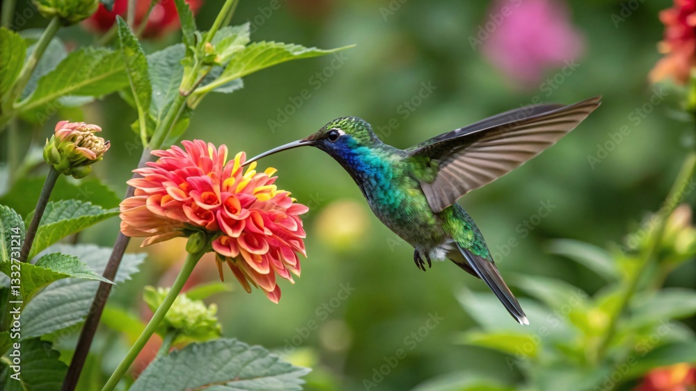 Fototapeta premium Sparkling Violetear Hummingbird Feeding