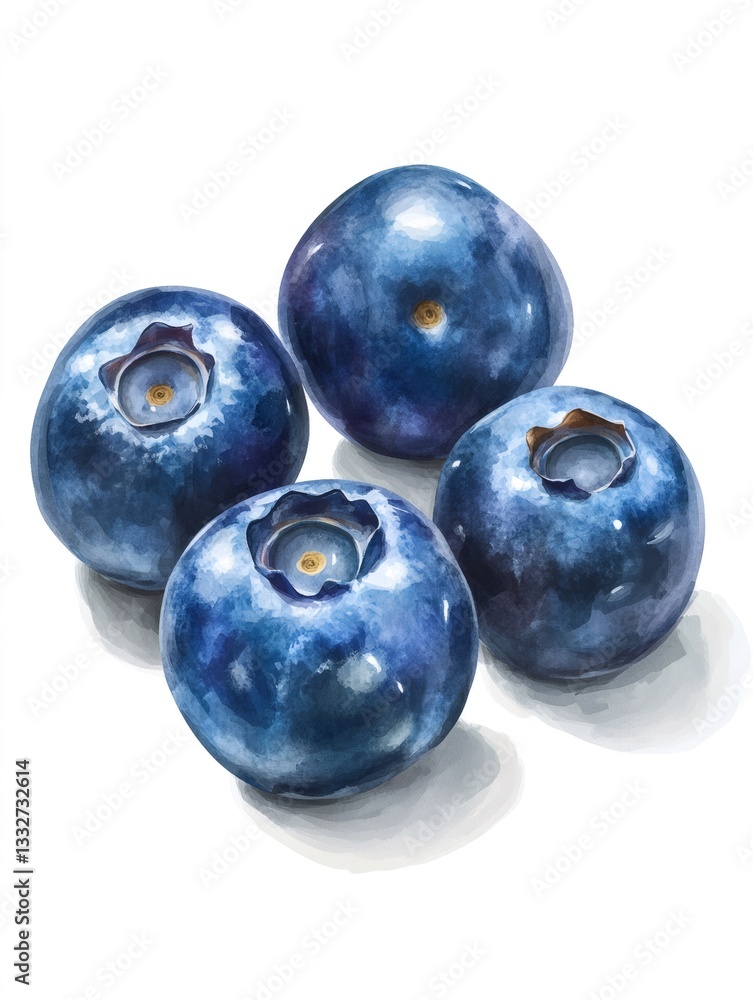 Watercolor painting of ripe blueberries on white background Watercolor painting of ripe blueberries on white background