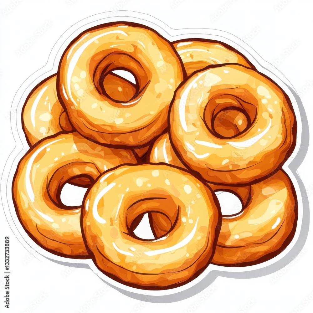 Fototapeta premium A delicious pile of glazed donuts, perfect for a sweet treat. Golden brown and glistening with glaze, these donuts are irresistible.
